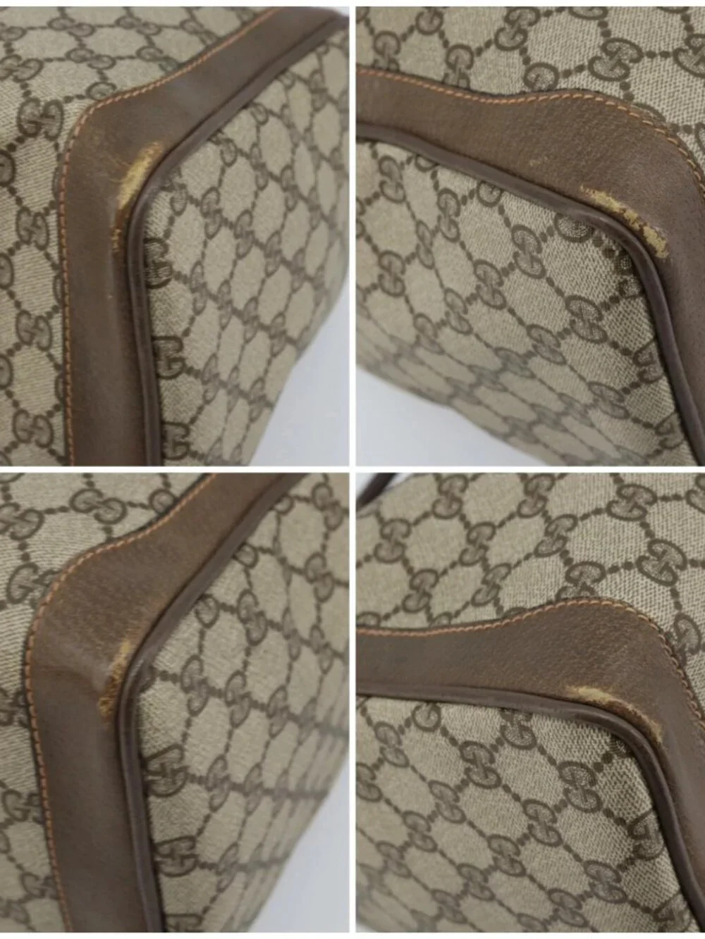 GUCCI GG Supreme Web Sherry Line Boston Bag PVC Beige 02 98 8 0468 Auth BAZ555